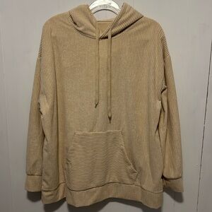 Long Sleeve Ribbed Corduroy Hoodie Tan Size Large